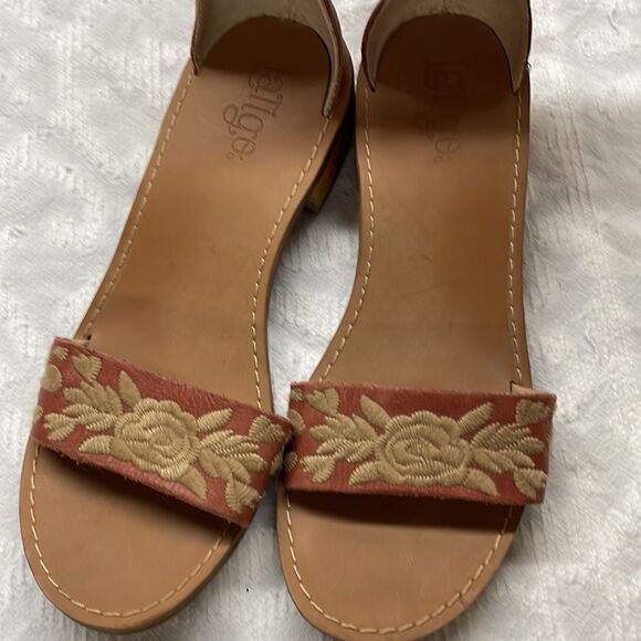 Latigo Anthropologie Tana Sandals Leather Size 10 Embroidered designs Boho - Picture 16 of 16